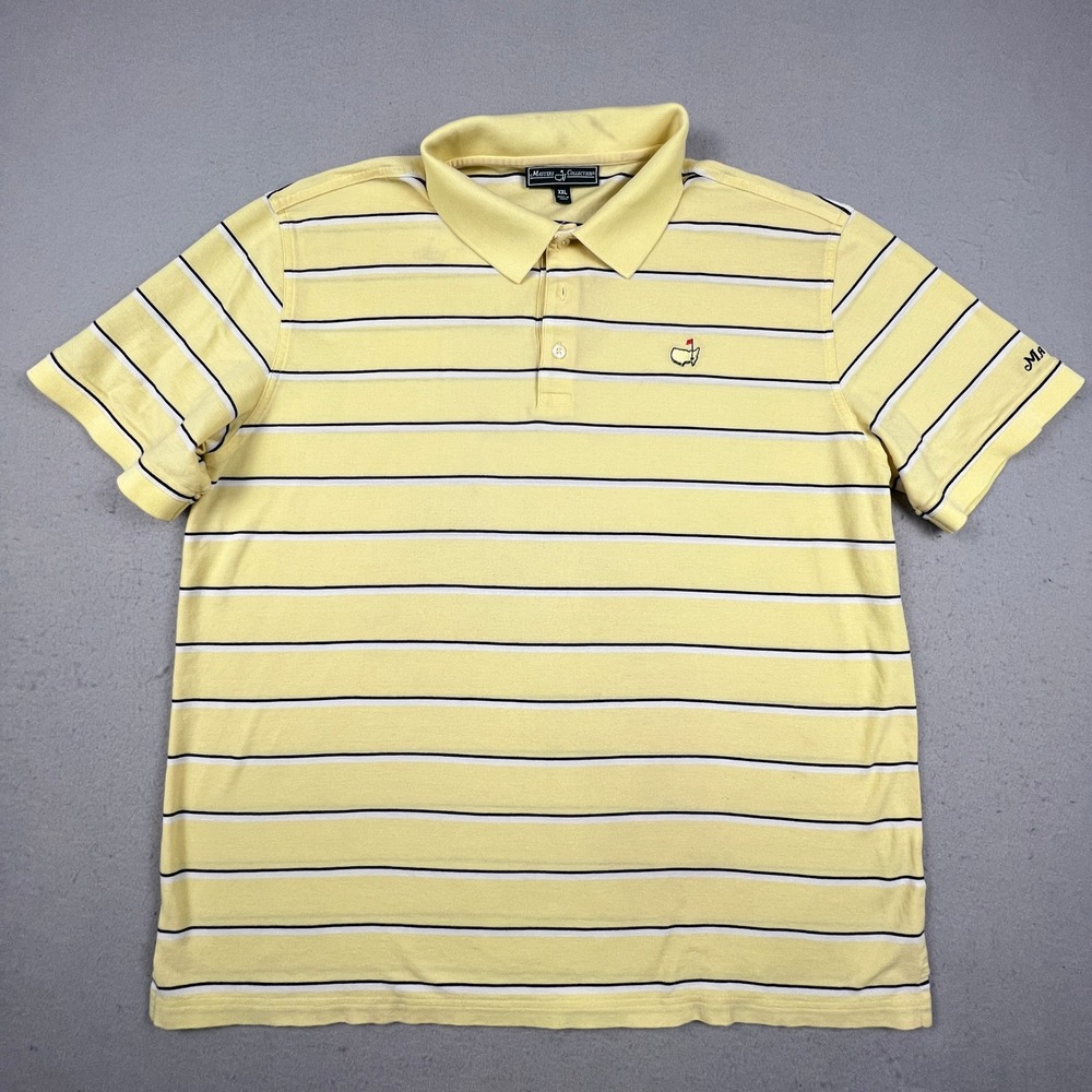 Masters Collection Polo Shirt Mens XXL Yellow Striped Golf Short Sleeve Classic